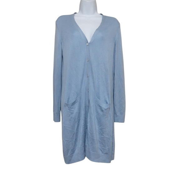 Nordstrom collection cardigan long silk cashmere blue wome M lagenlook luxury - Picture 8 of 8